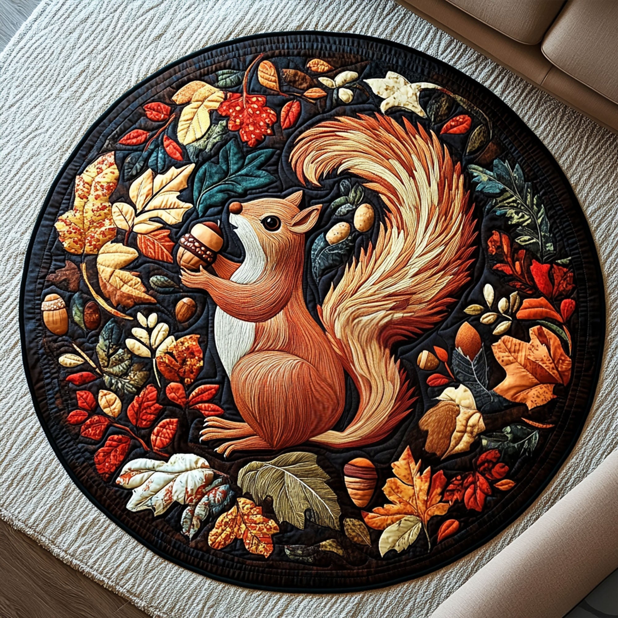 Acorn Delight Quilted Round Mat Round Area Rugs For Living Room Autumn Gift Ideas