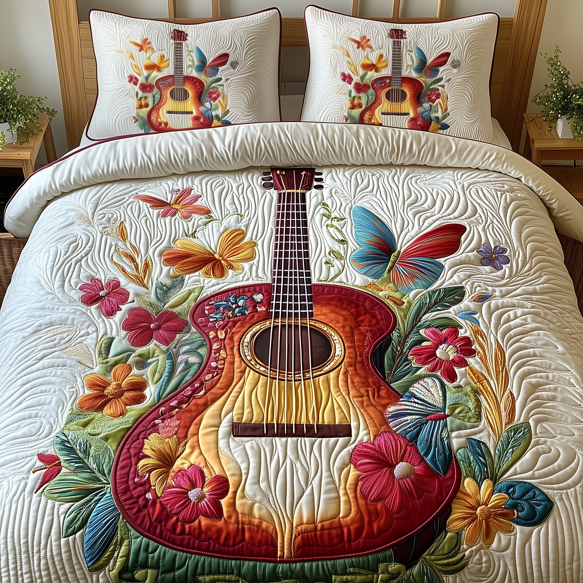 Acoustic Guitar Quilted Bedding Set Bedroom Decor Ideas Christmas Presents For Guitar Players