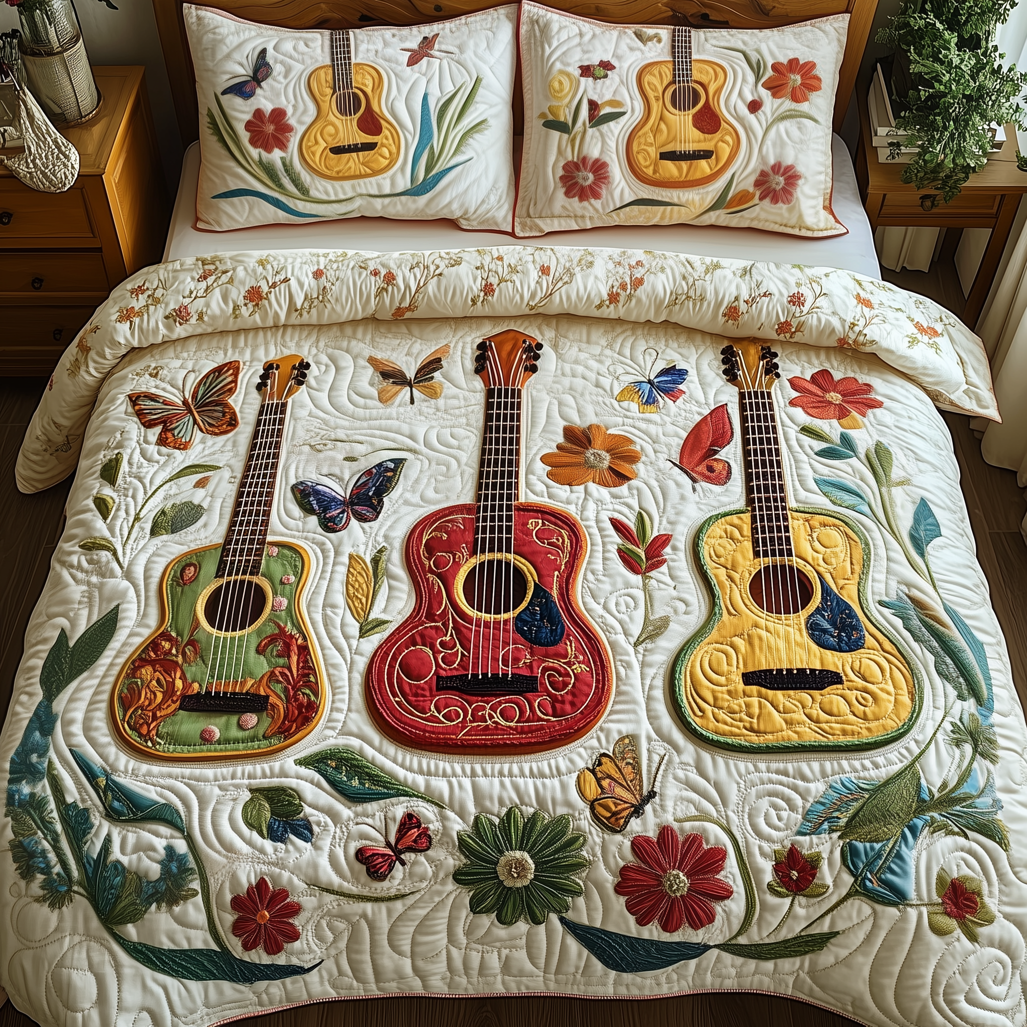 Acoustic Guitar Quilted Bedding Set Bedroom Decorations Fun Gifts For Guitar Players