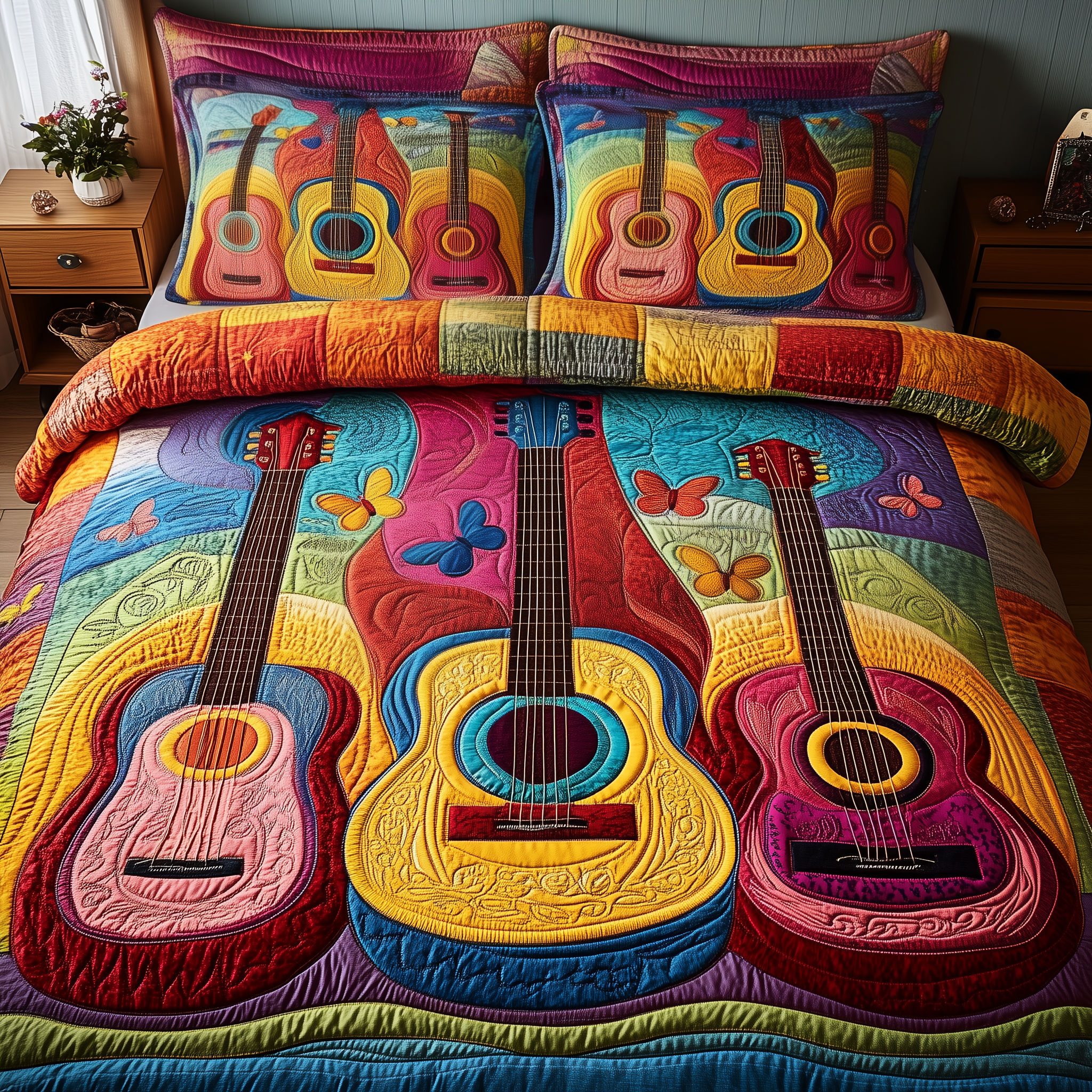 Acoustic Guitar Quilted Bedding Set Nice Bedding Sets Birthday Gifts For Guitar Players