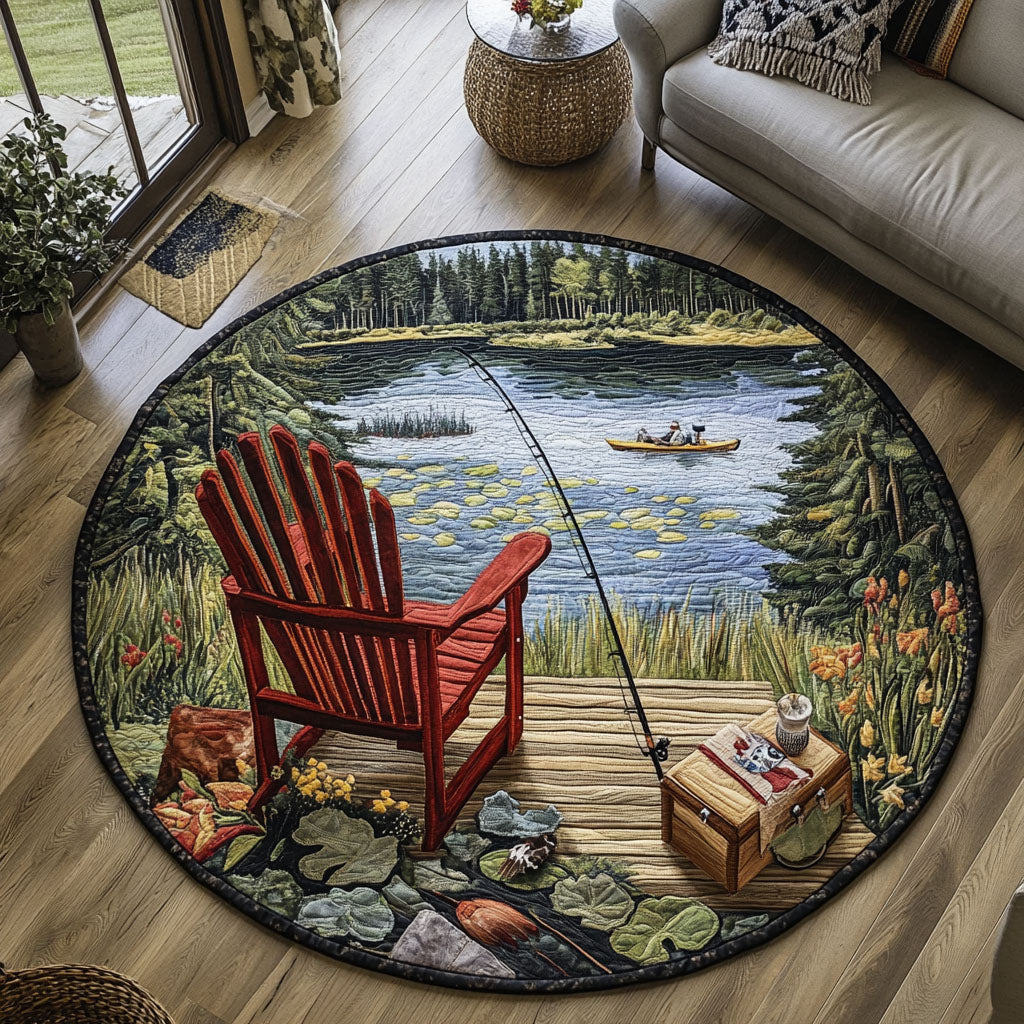 Adirondack Retreat Quilted Round Mat Round Carpet Rugs Gifts For Fishing Lovers