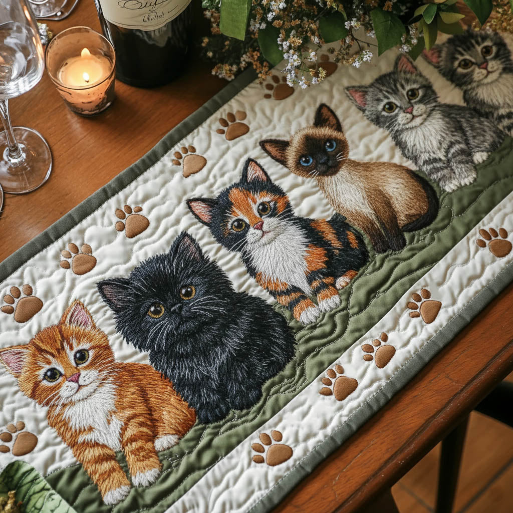 Adorable Cats Quilted Table Runner Holiday Dining Table Decor Cat Love Gifts Items