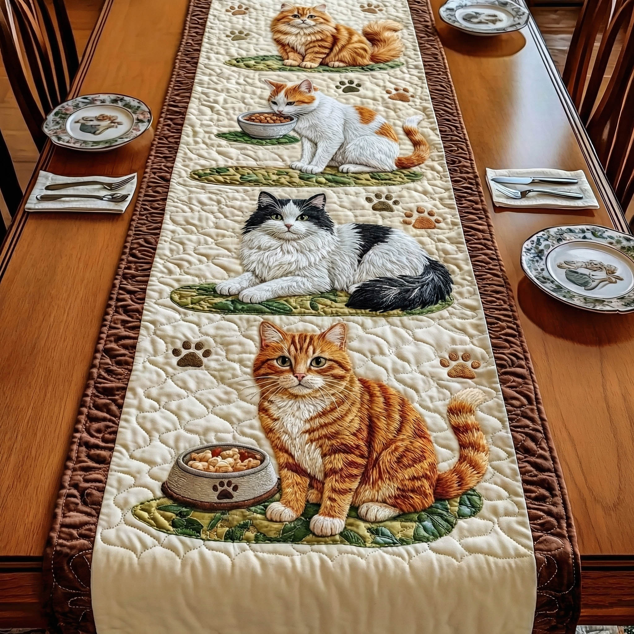 Adorable Cats Quilted Table Runner Holiday Runner Dining Gifts For Cat Owners