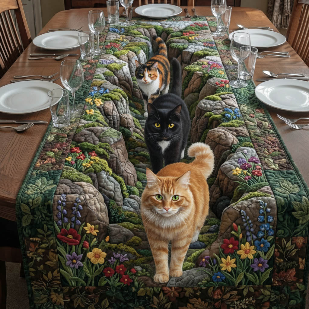 Adorable Cats Quilted Table Runner Holiday Themed Table Runners Gift For Cat Lover