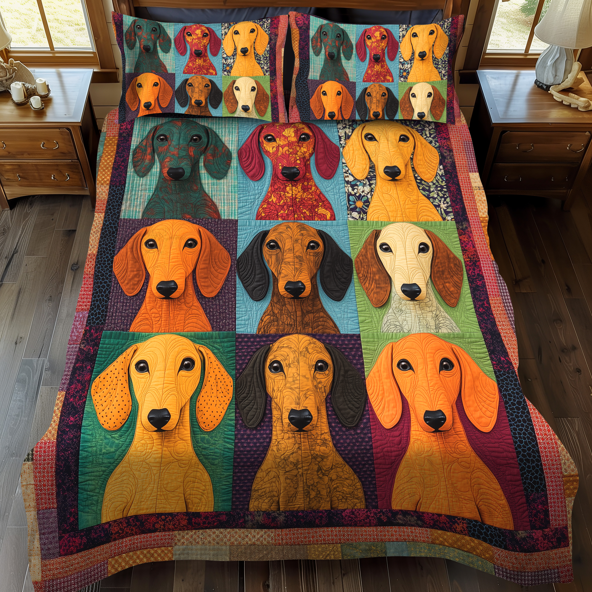 Adorable Dachshund Quilted Bedding Set Bed Decorations Dachshund Themed Gifts
