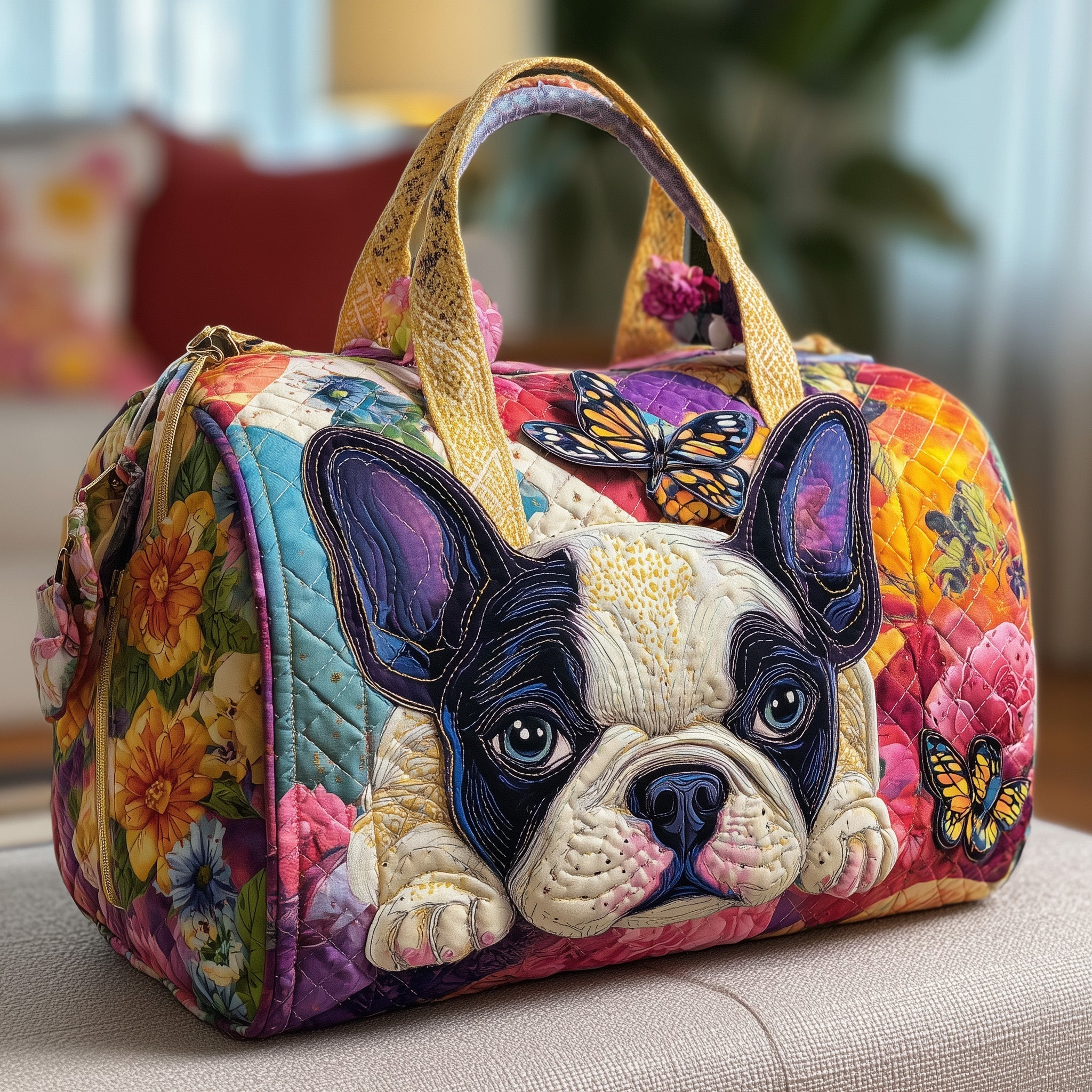 Adorable Frenchie Quilted Duffle Bag Womens Gym Duffel Bag Mothers Day Presents