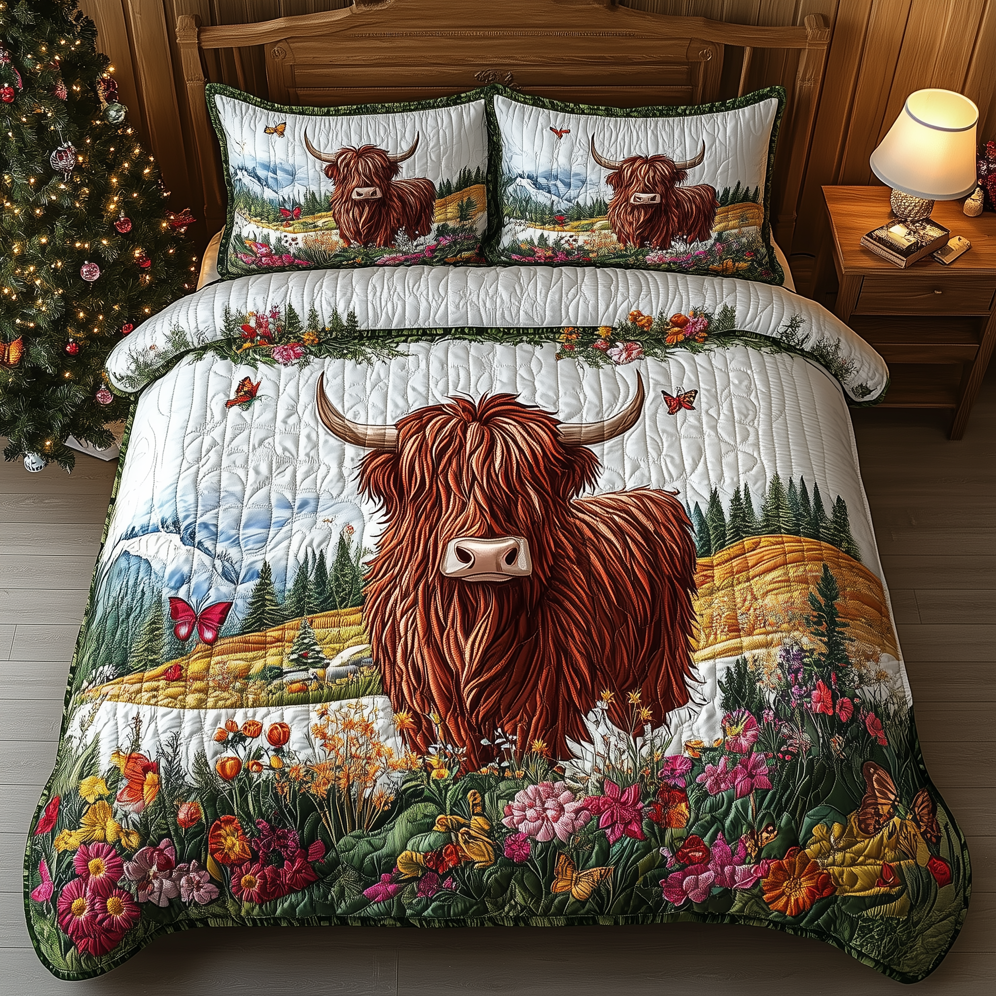 Adorable Highland Cow Quilted Bedding Set Unique Bed Sheets Cow Themed Stuff