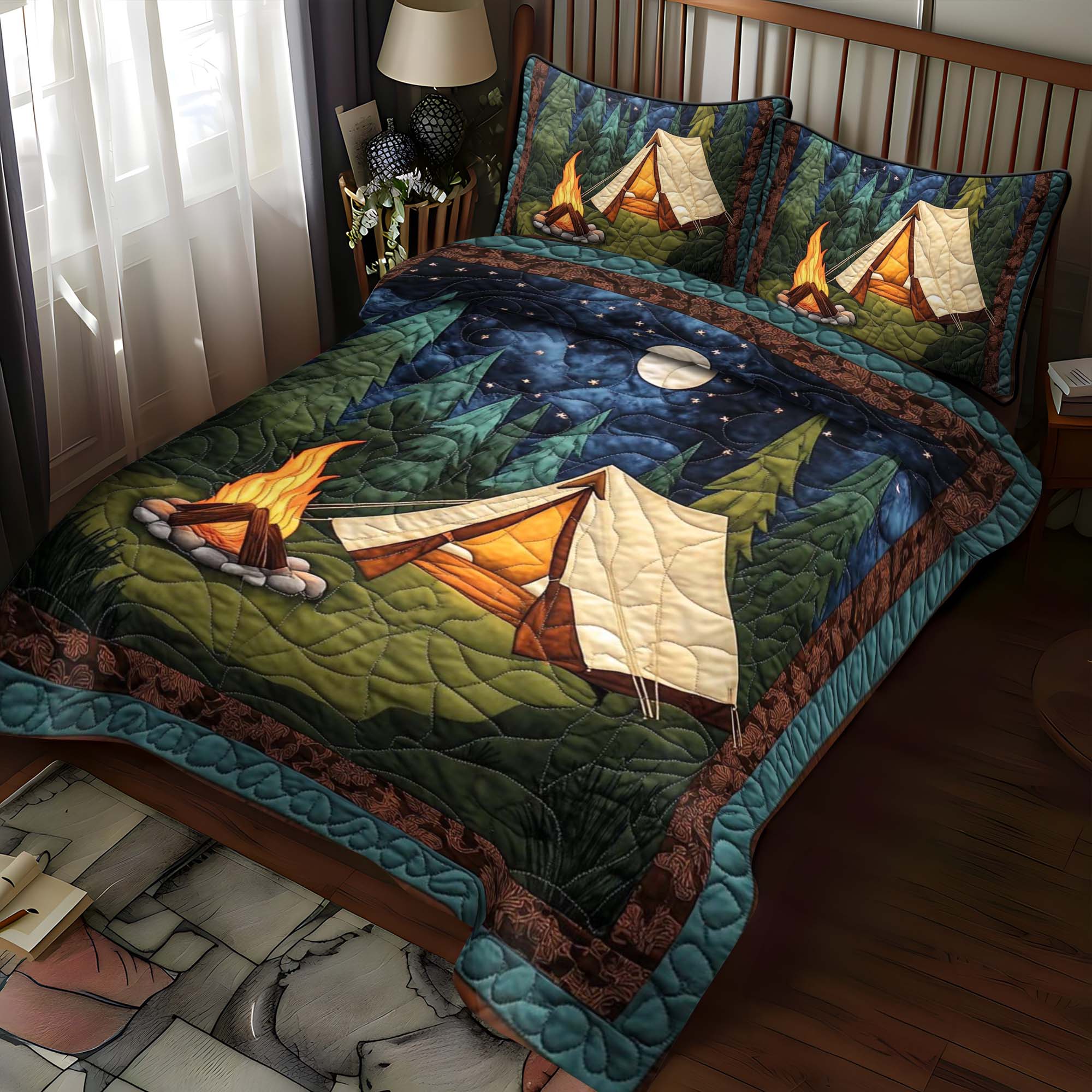 Adventure Camp Quilted Bedding Set Unusual Bed Sheets Perfect Mother' Day Gifts