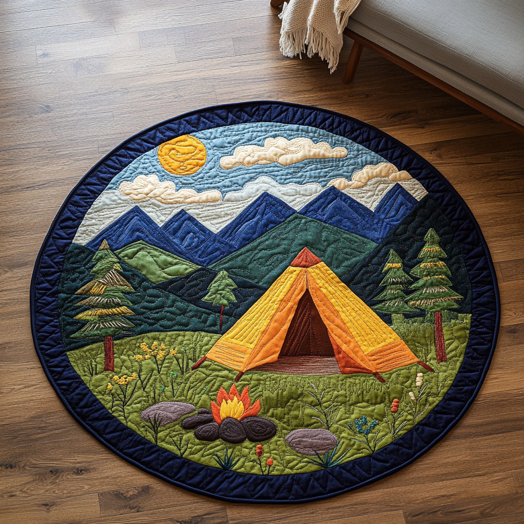 Adventure Camp Quilted Round Mat Circle Floor Mat Best Gifts For Dad