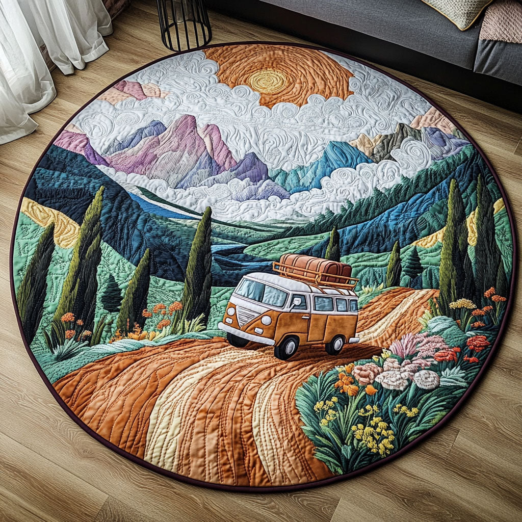 Adventure Road Quilted Round Mat Small Round Carpets Gift Ideas For Mum