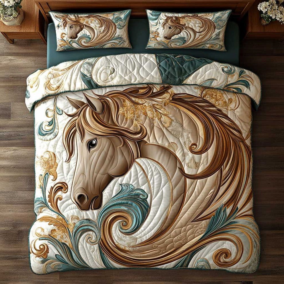 Aesthetic Horse Quilted Bedding Set Bedroom Decor Best Christmas Gifts For Horse Lovers