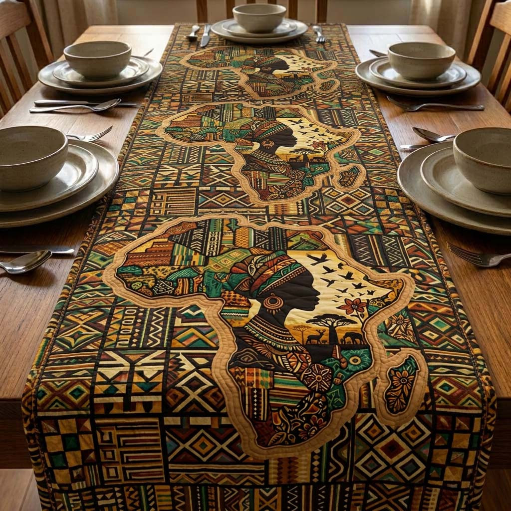 Africa Heritage Quilted Table Runner Boho Macrame Table Runner Black History Month Gifts
