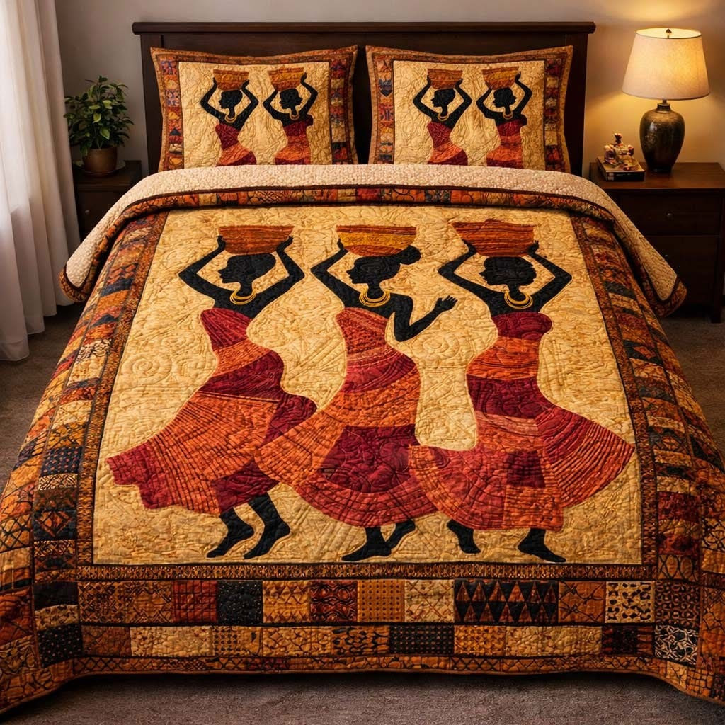 African American Queen Quilted Bedding Set Bedroom Decor Melanin Black History Gifts For Ladies