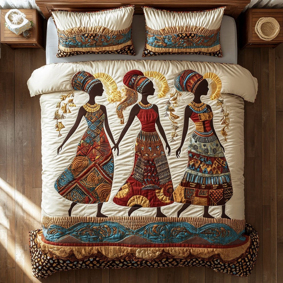 African American Women Quilted Bedding Set Nostalgic Style Gifts For Your Friends