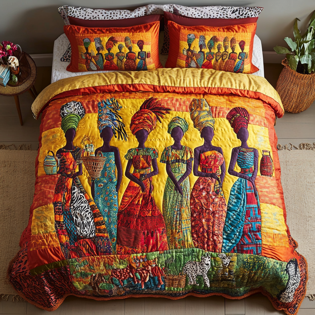 African Essence Quilted Bedding Set Bedroom Decor Gifts For Black History Month