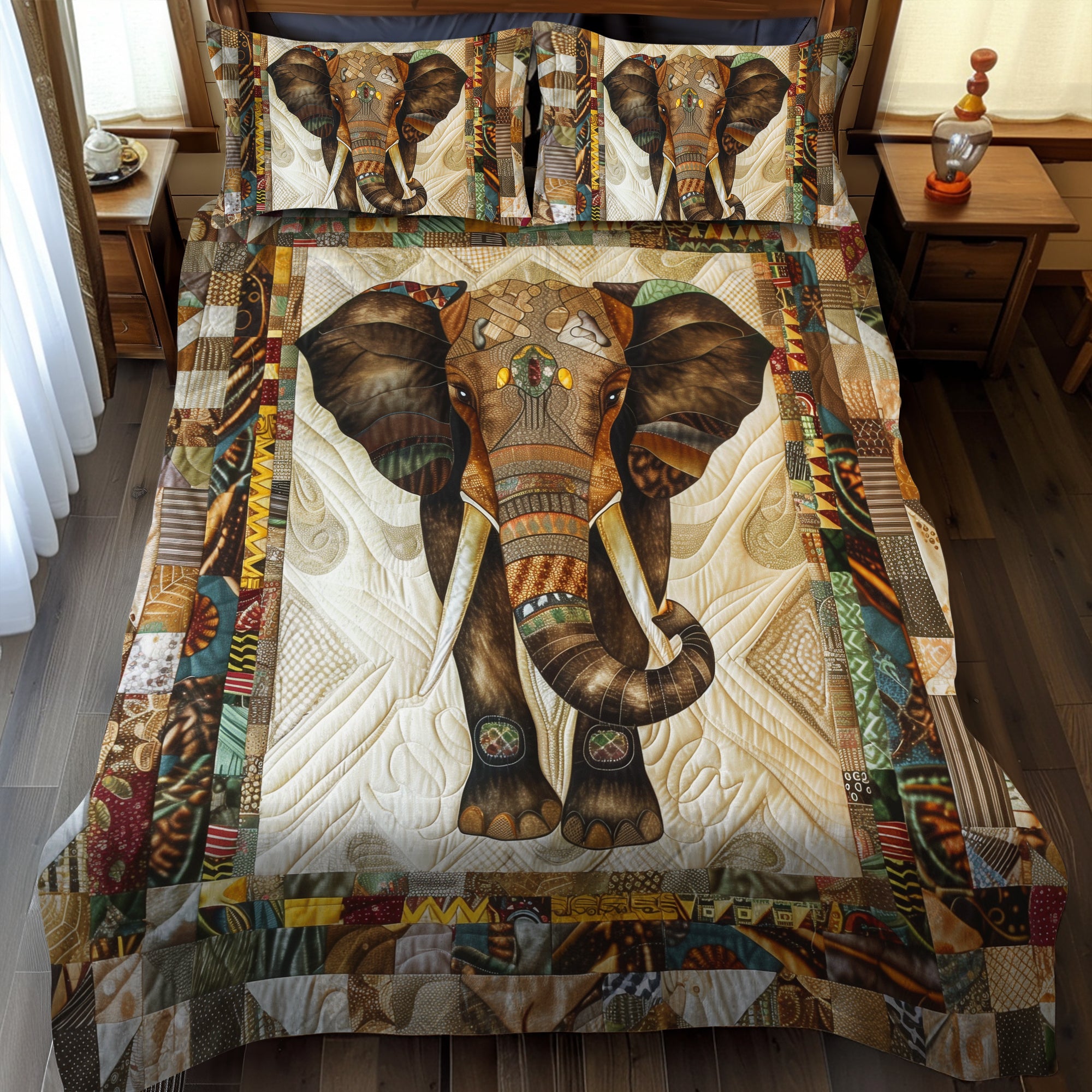 African Giant Quilted Bedding Set Cozy Bedroom Decor Elephant Anniversary Gifts