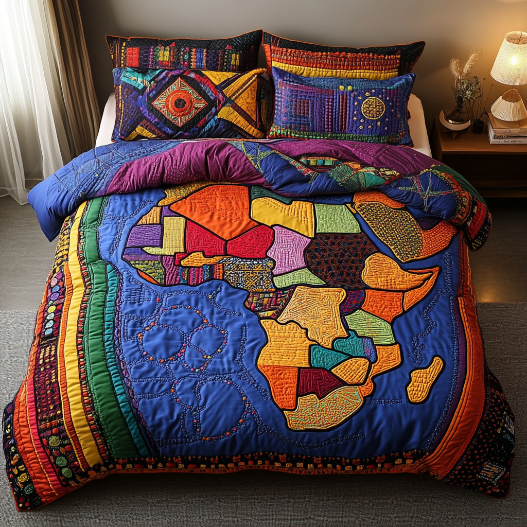 African Roots Quilted Bedding Set Cute Room Decor Black History Month Gifts