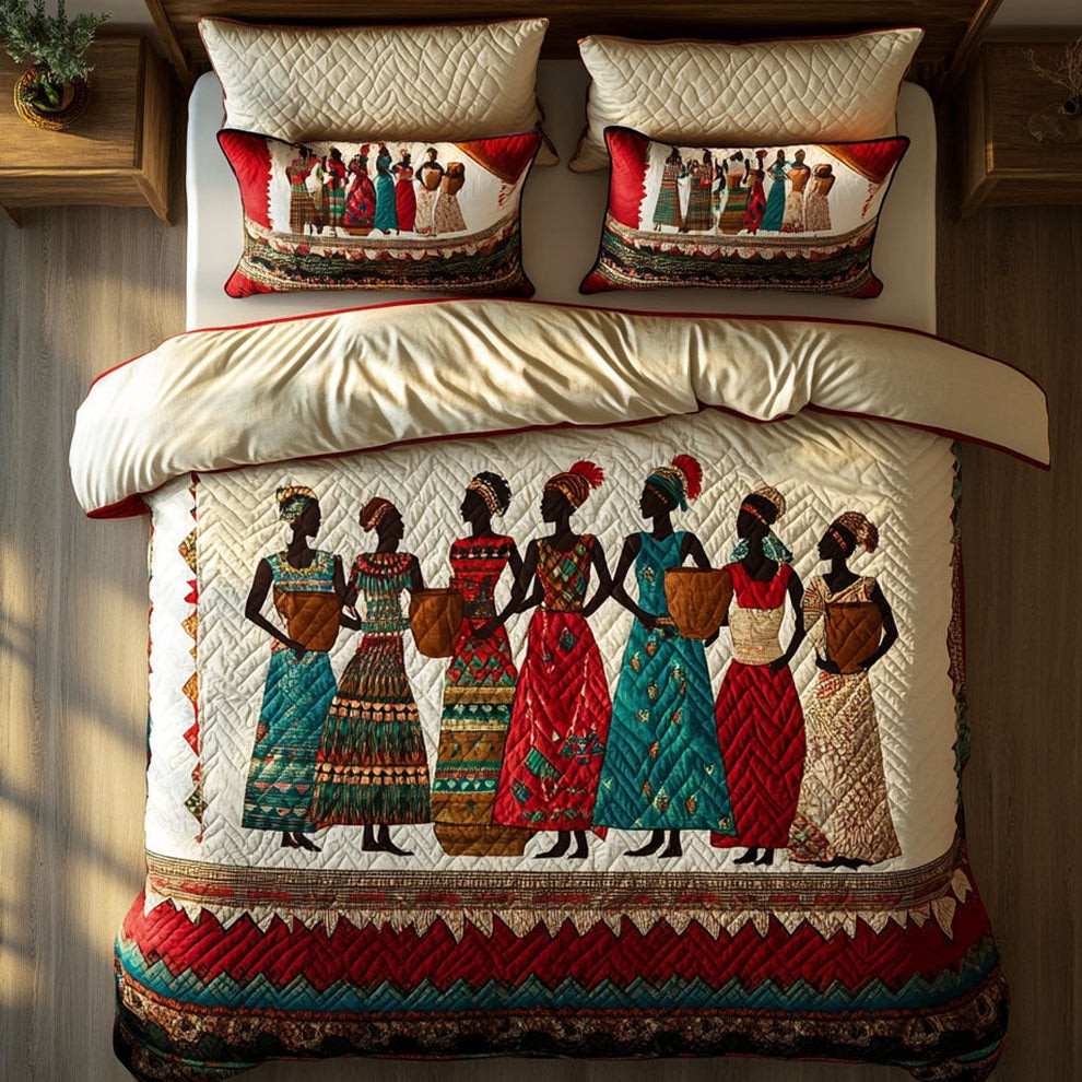 African Women Themed Quilted Bedding Set Bedroom Decorations Gifts