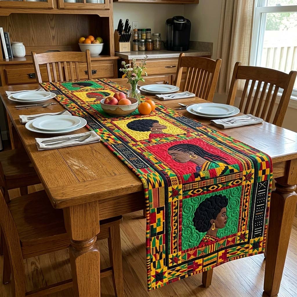 Afro Culture Quilted Table Runner Dining Room Table Decor African American Gifts For Women