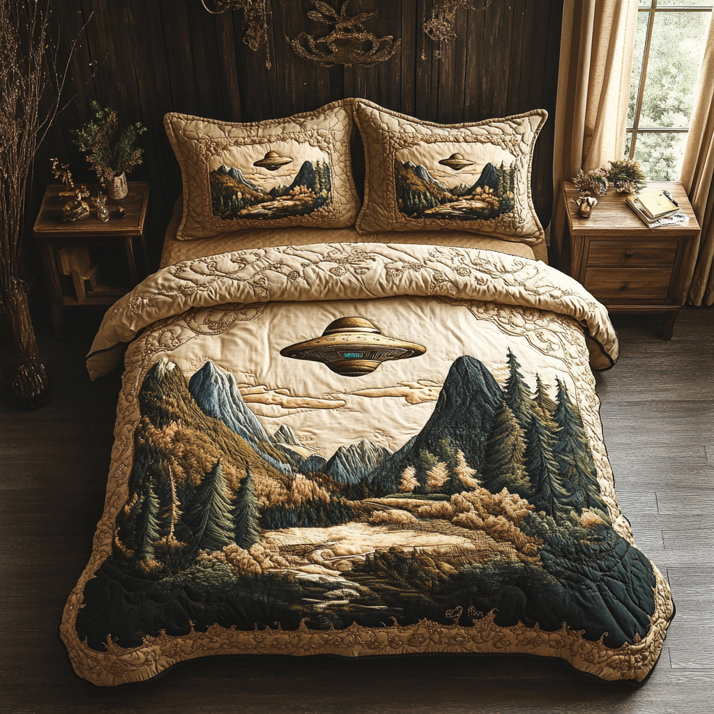 Alien Arrival Quilted Bedding Set Bedroom Decorations Useful Gifts For Dad