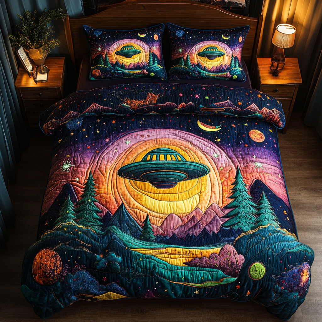 Alien Sky Craft Quilted Bedding Set Best Comforter Sets Special Birthday Gifts For Dad