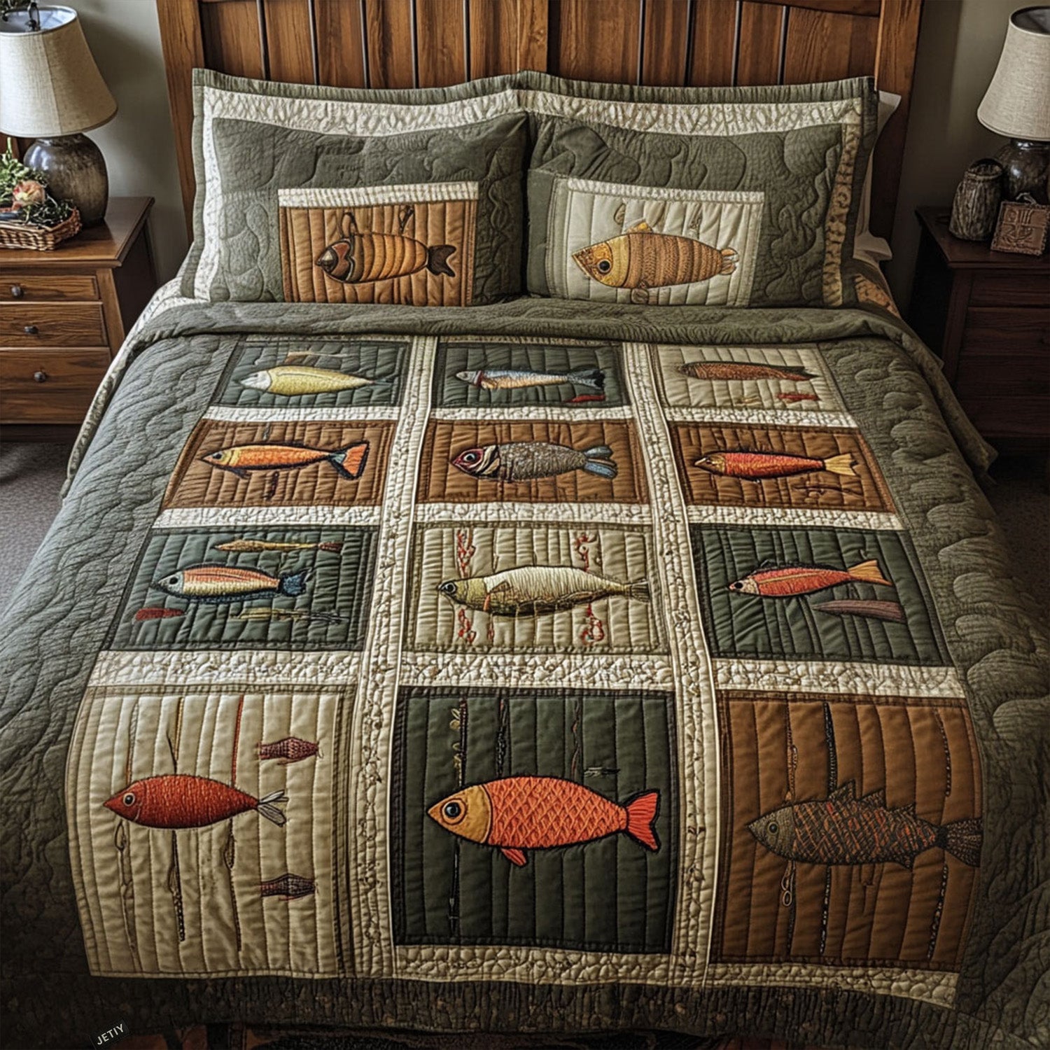 All About the Catch Quilted Bedding Set Bed Decorations Father'S Day Gifts For Fisherman