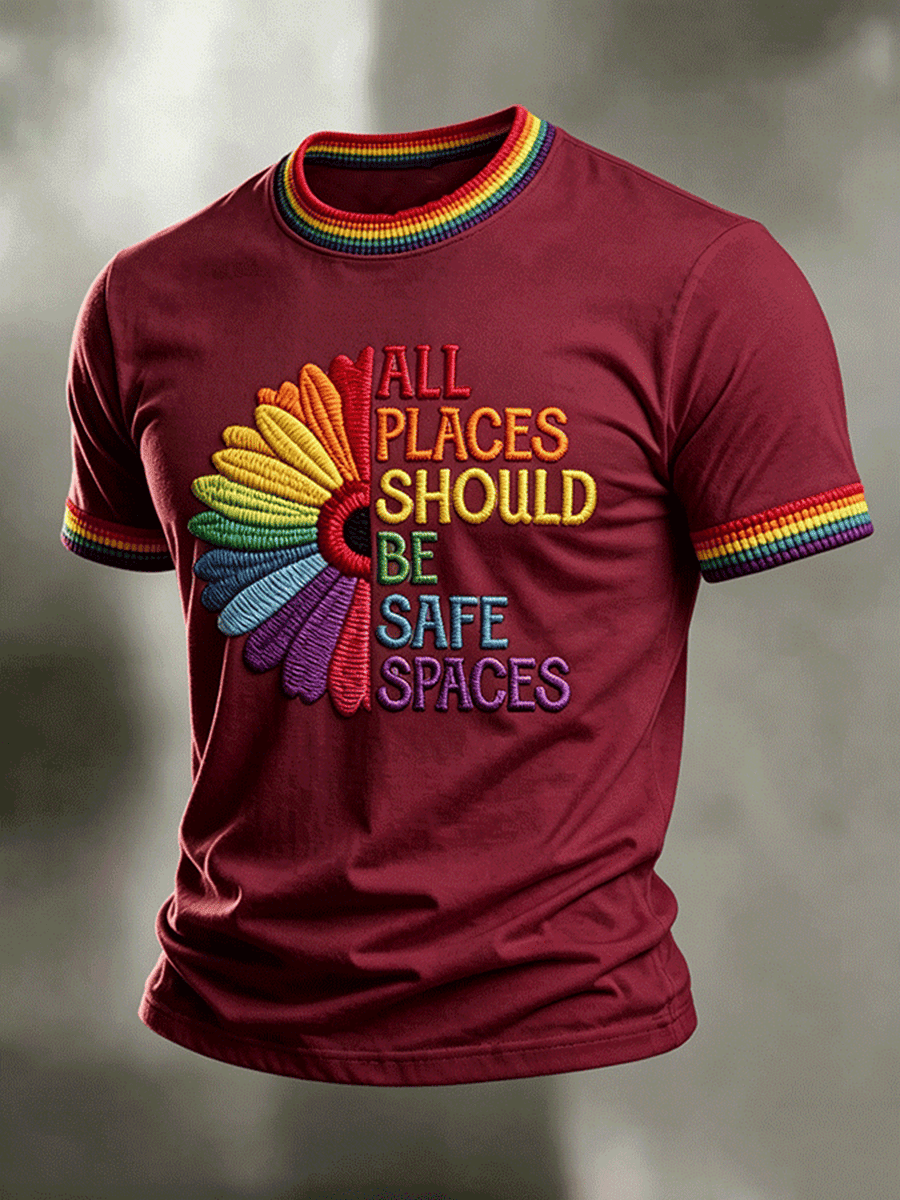 All Places Should Be Safe Space Sun Flower Rainbow T-Shirt Pride Apparel Best Gift For Son