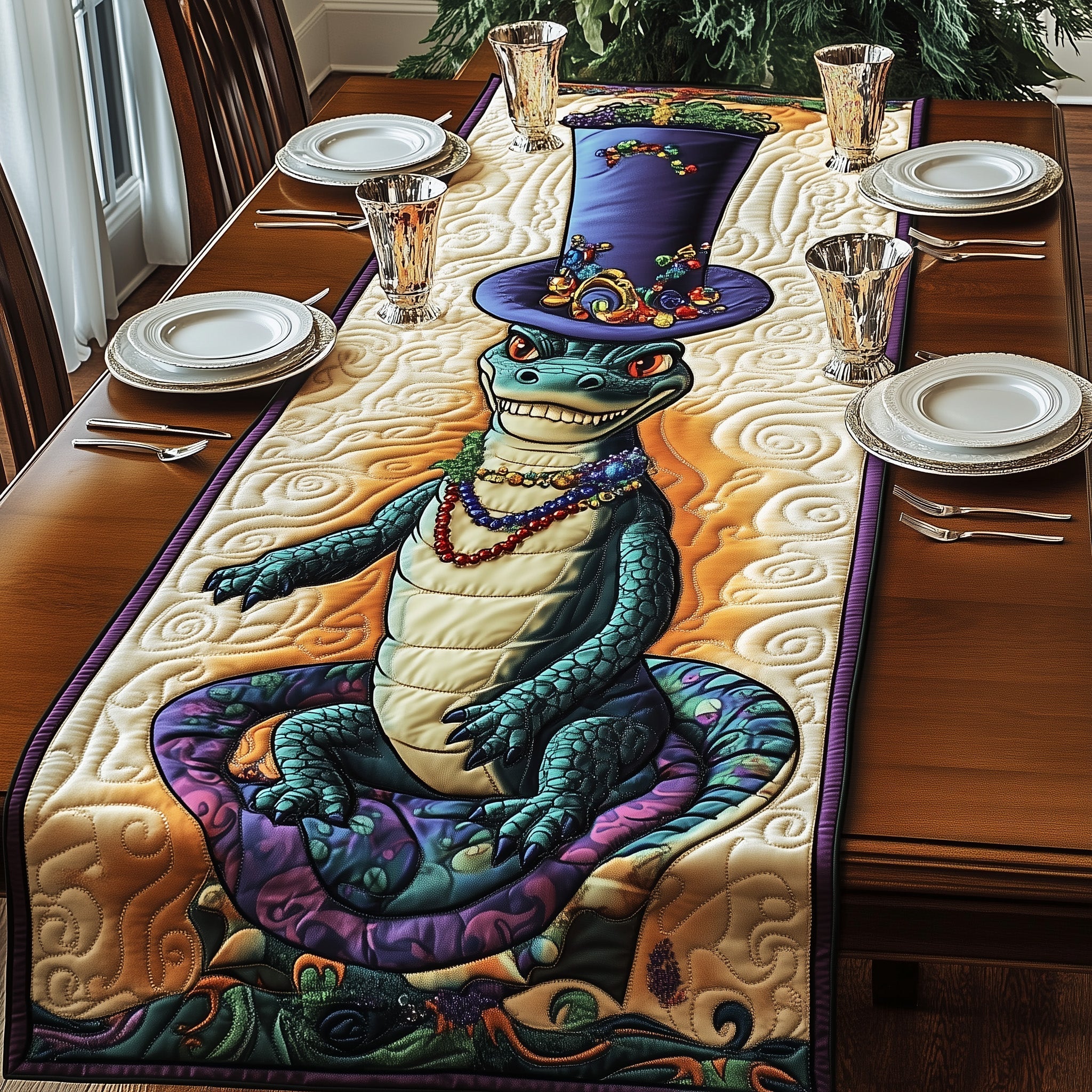 Alligator Mardi Gras Quilted Table Runner Holiday Themed Table Runners Mardi Gras Gift Ideas