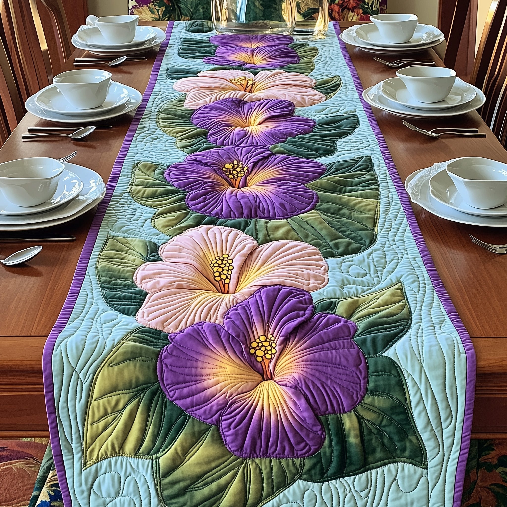 Aloha Bloom Quilted Table Runner Elegant Dining Table Runner Mother's Day Gifts For Friends