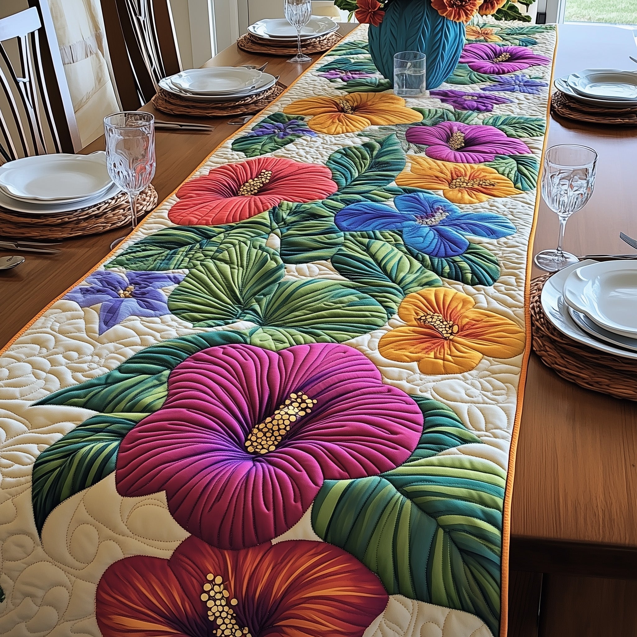 Aloha Bloom Quilted Table Runner Formal Dining Table Runners Mother's Day Ideas For Wife