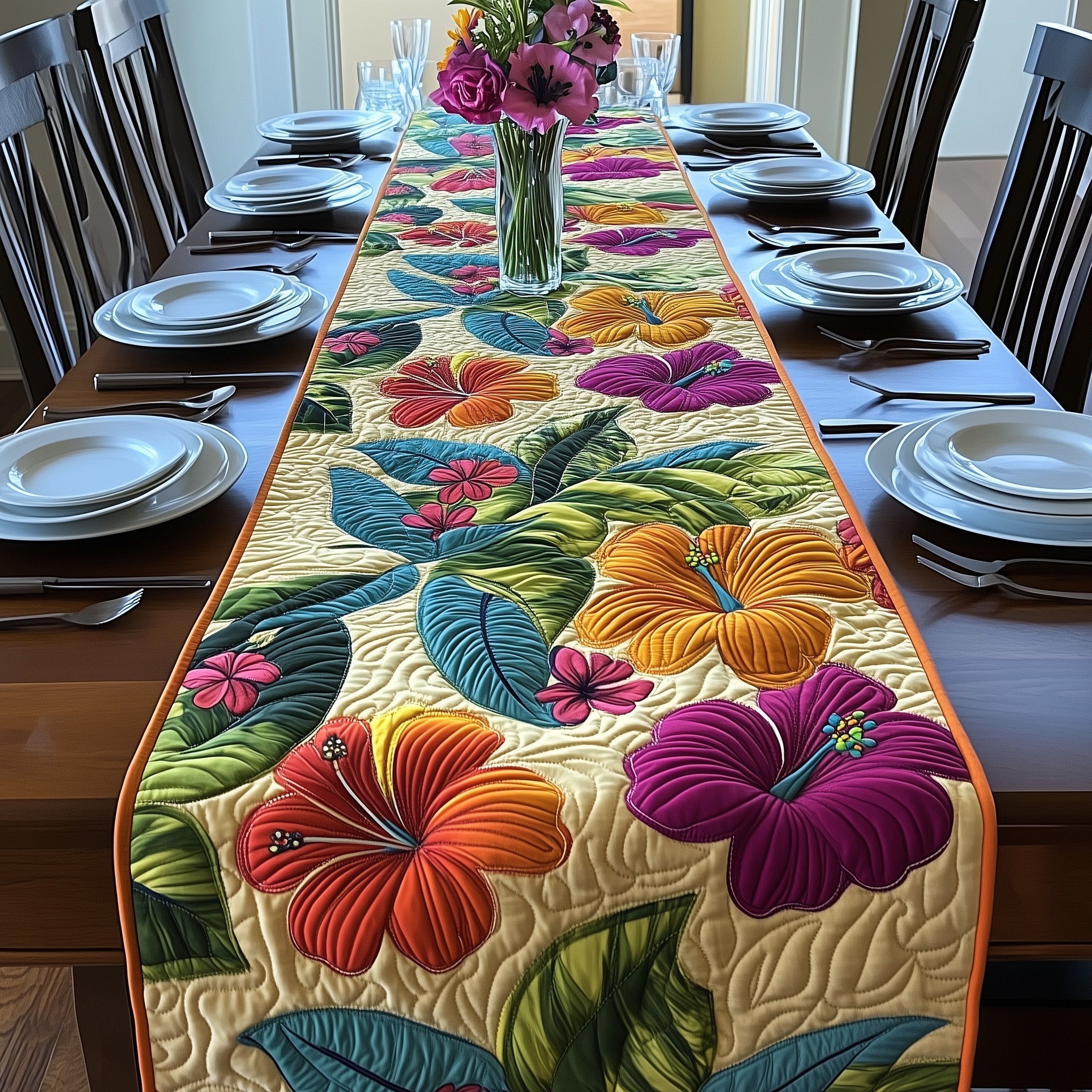 Aloha Bloom Quilted Table Runner Unique Table Runner Mothers Day Gift For Sister
