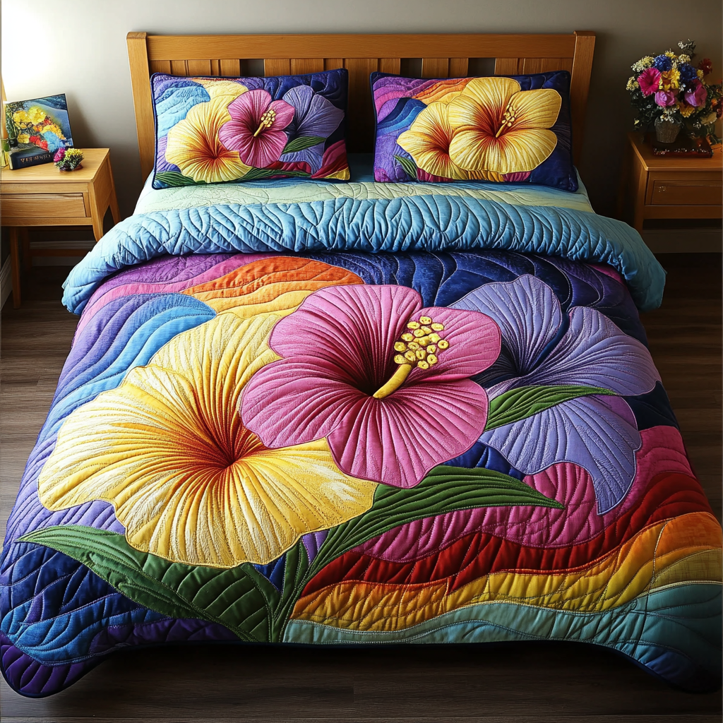 Aloha Blossom Quilted Bedding Set Cute Bed Sheet Set Gifts For Mother In Law