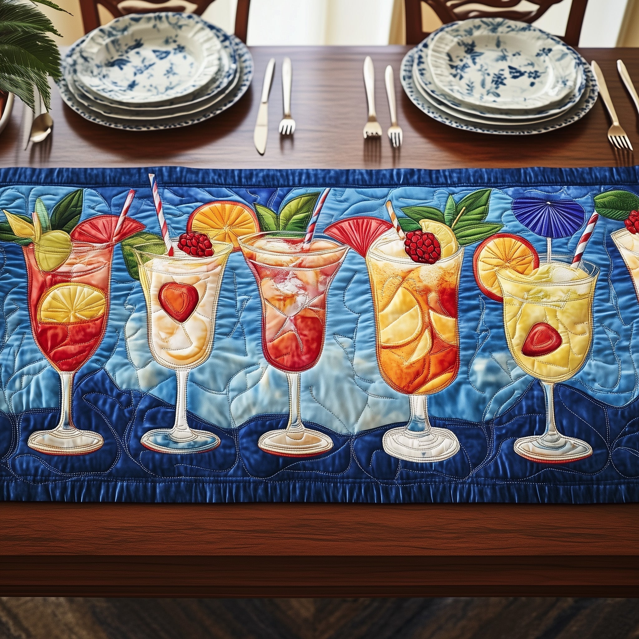 Aloha Cocktails Quilted Table Runner Holiday Runner Dining Grandmother Mothers Day Gifts