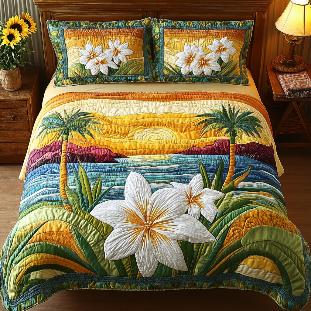 Aloha Comfort Quilted Bedding Set Cute Bed Sheets Summer Beach Themed Stuff