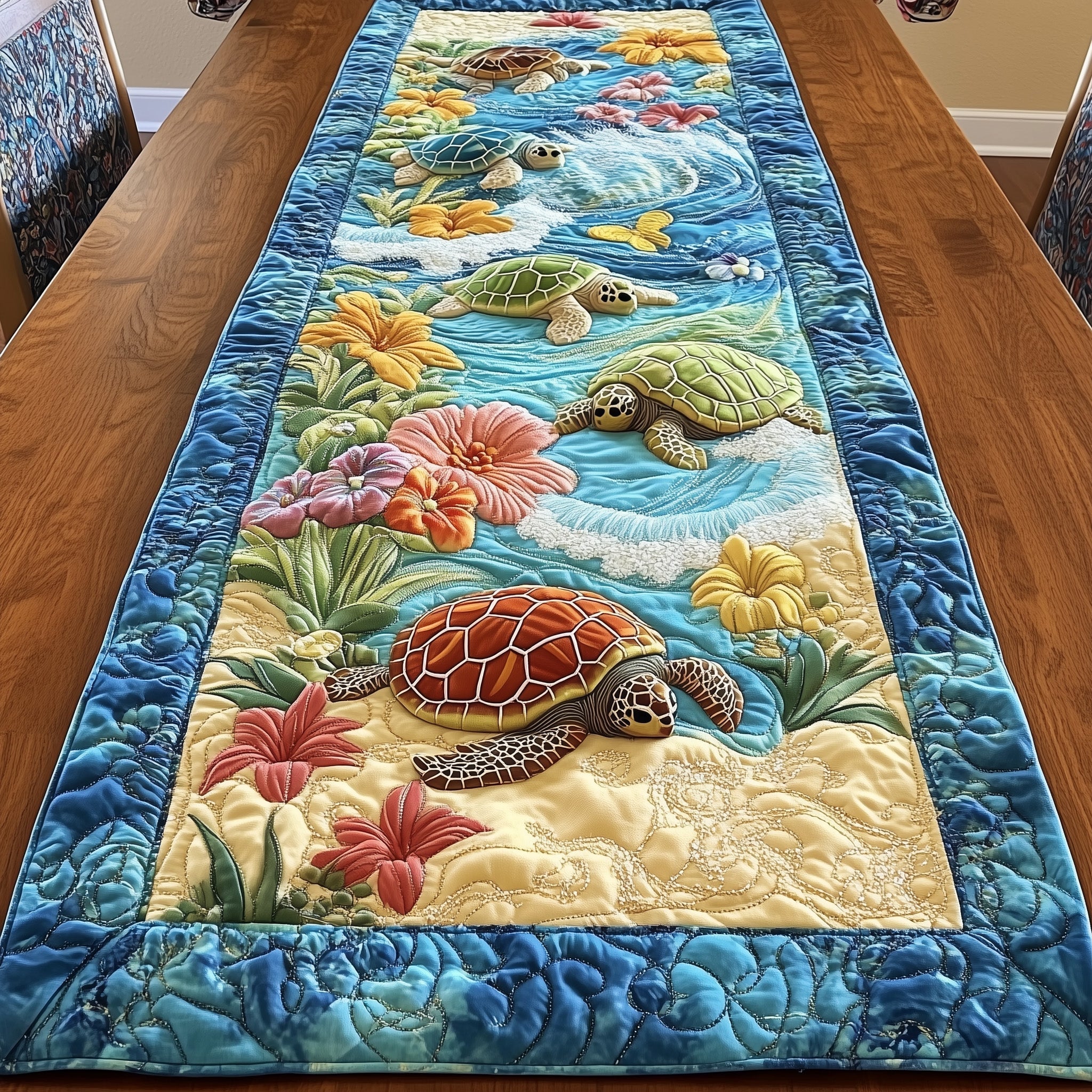 Aloha Turtles Quilted Table Runner Dining Table Centerpiece Sea Turtle Gifts For Mom