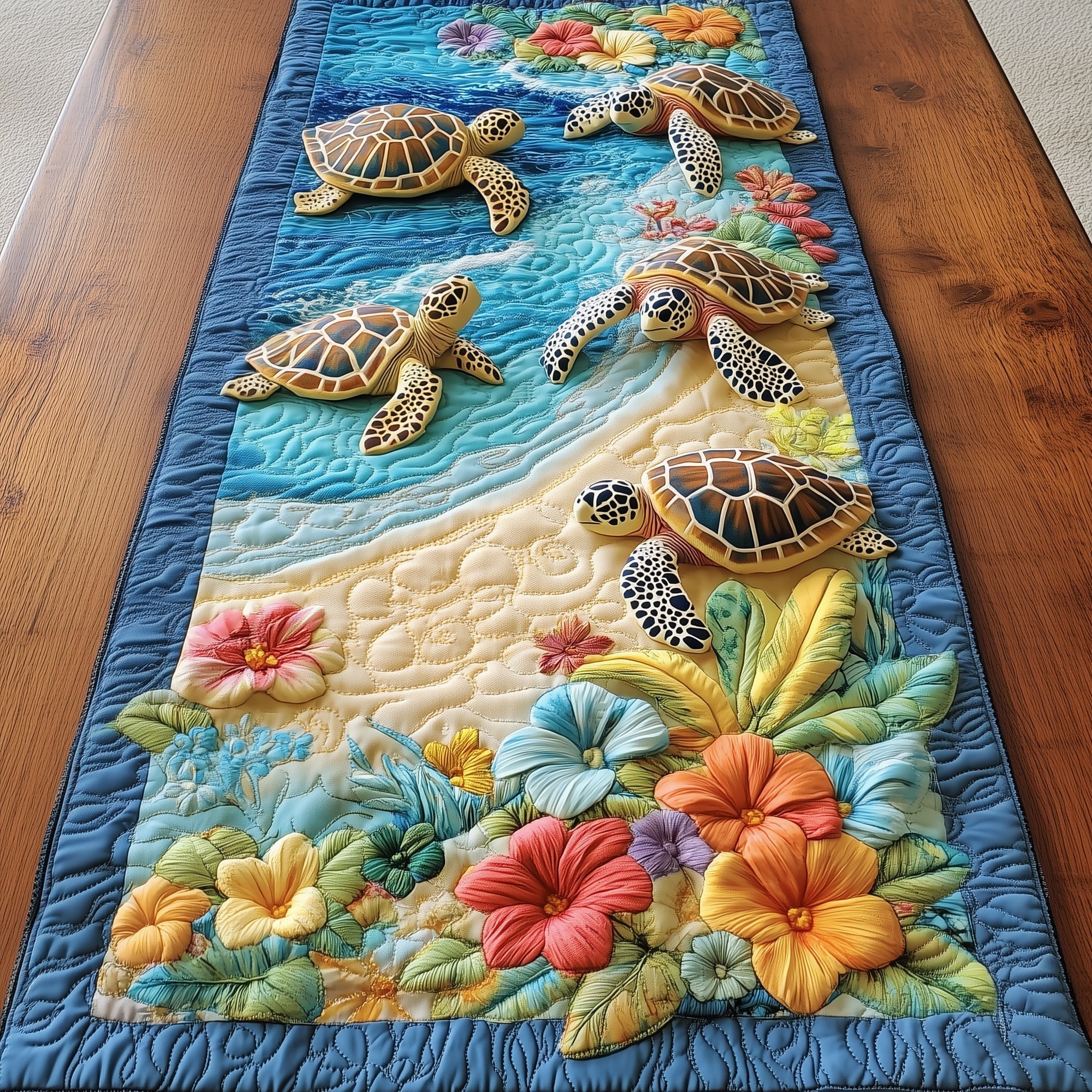 Aloha Turtles Quilted Table Runner Dining Table Decor Sea Turtle Gift Shop