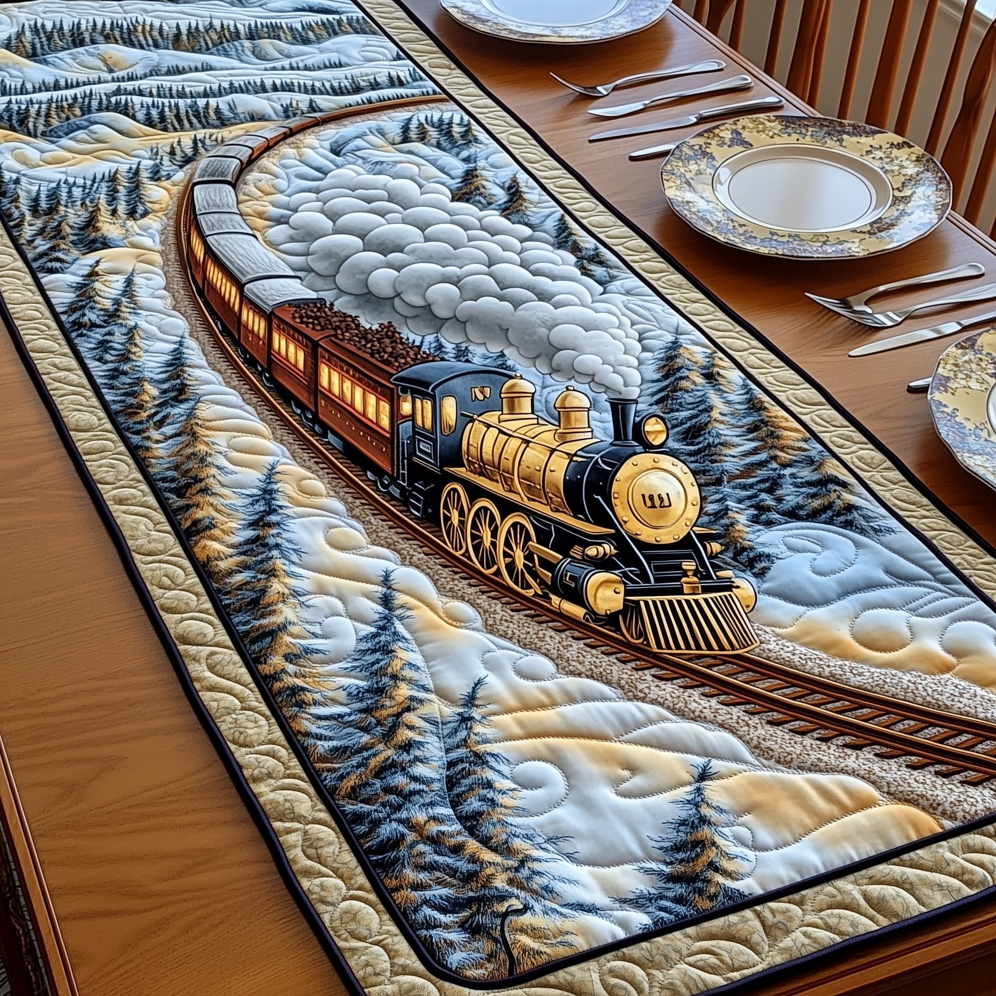 Alpine Express Quilted Table Runner Vintage Christmas Table Runners Unique Gifts For Family