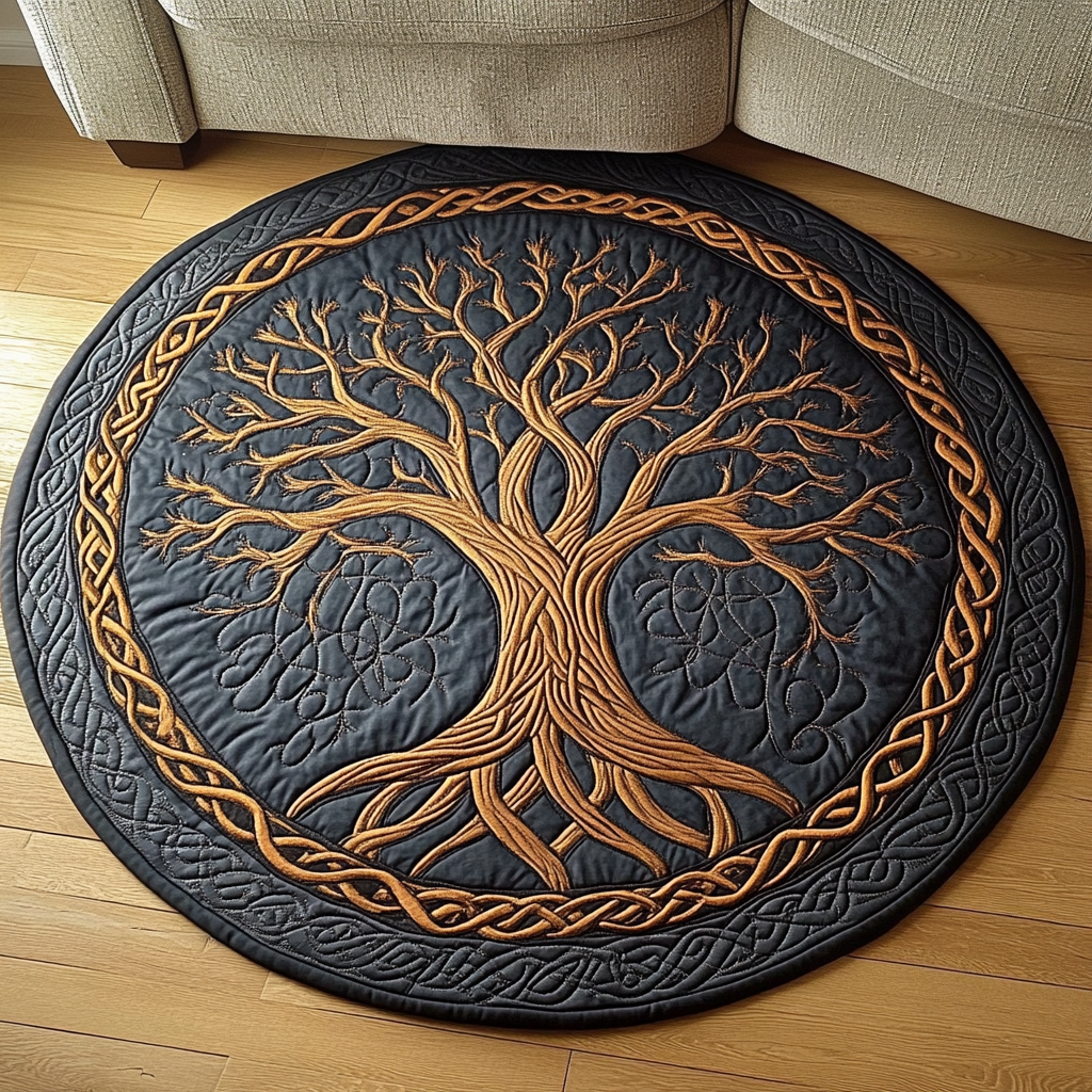 Amber Branches Quilted Round Mat Large Round Carpet Rugs Tree Of Life Gifts For Her