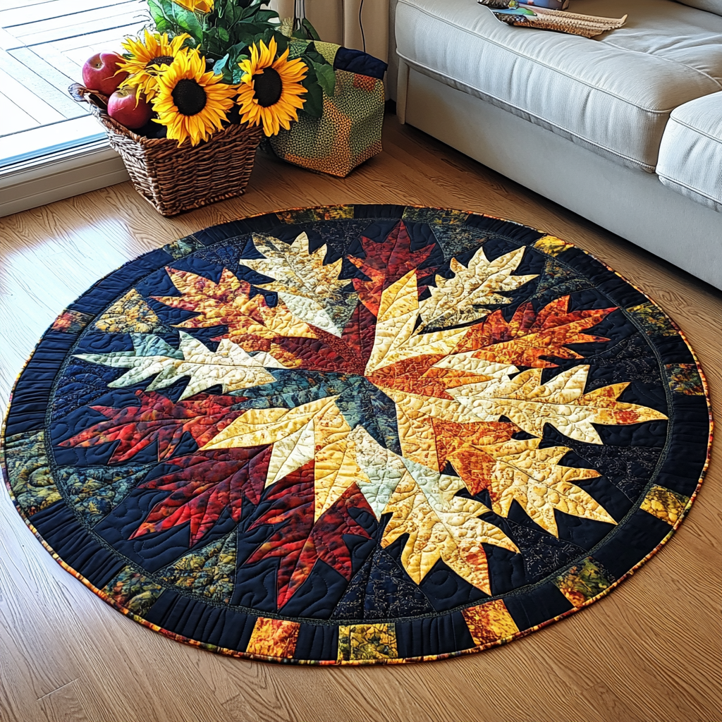 Amber Breeze Quilted Round Mat Round Area Rug Living Room Cute Fall Gifts