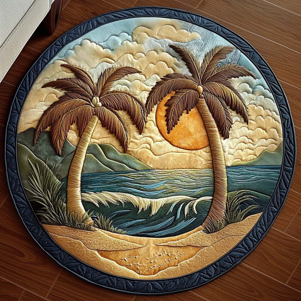 Amber Coastline Quilted Round Mat Large Round Mat Summer Beach Gifts