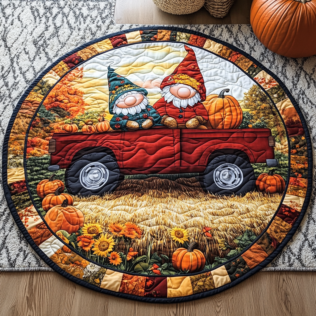 Amber Essence Quilted Round Mat Round Shape Rug Cozy Fall Gift Ideas