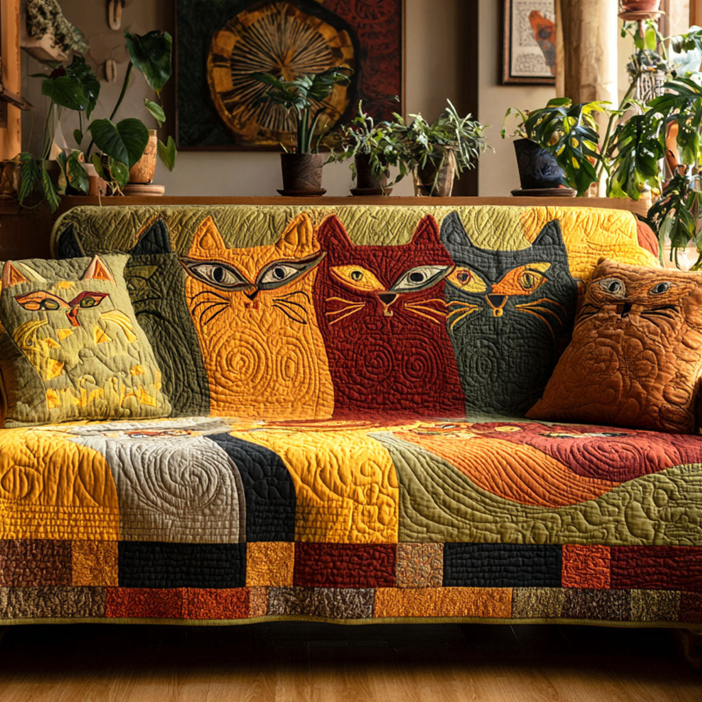 Amber Eyes Quilted Sofa Cover Covers For Sofas Gifts For Black Cat Owners