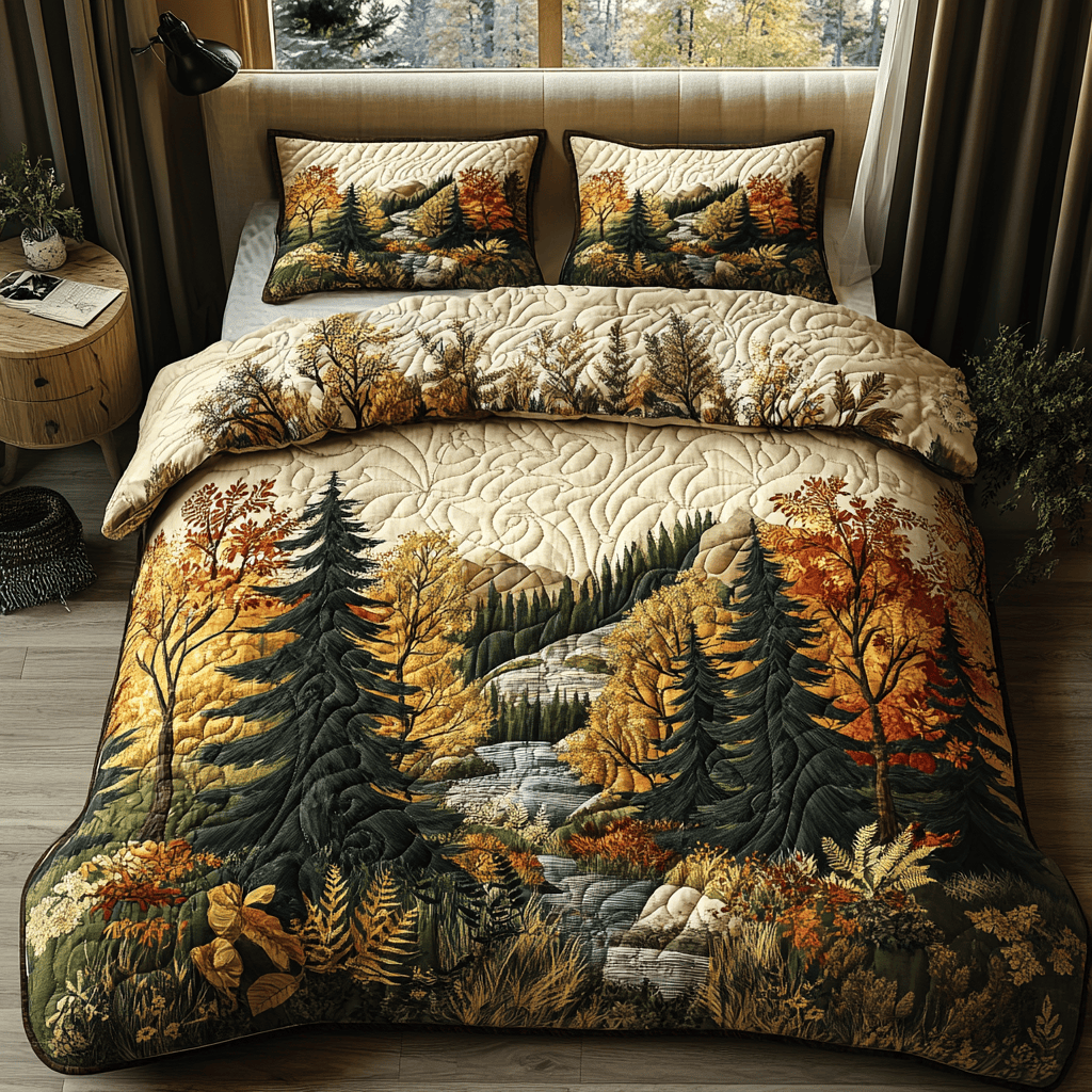 Amber Forest Quilted Bedding Set Cute Room Decor Best Mother's Day From For Husband
