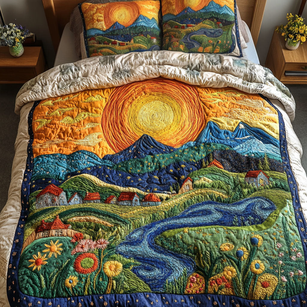 Amber Glow Hills Quilted Bedding Set Bed Sheet Set Good Gifts For Dads 50Th Birthday