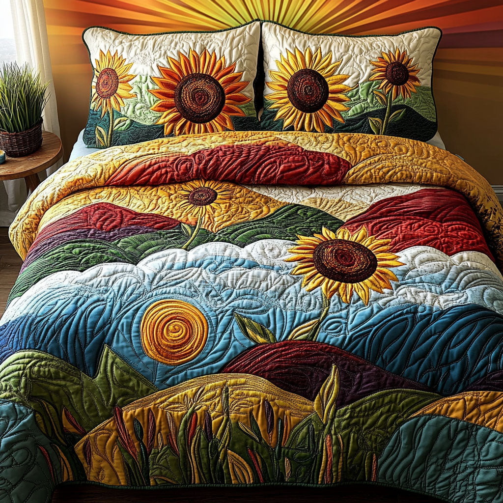 Amber Horizon Delight Quilted Bedding Set Best Sheets Ever Sunflower Theme Gifts