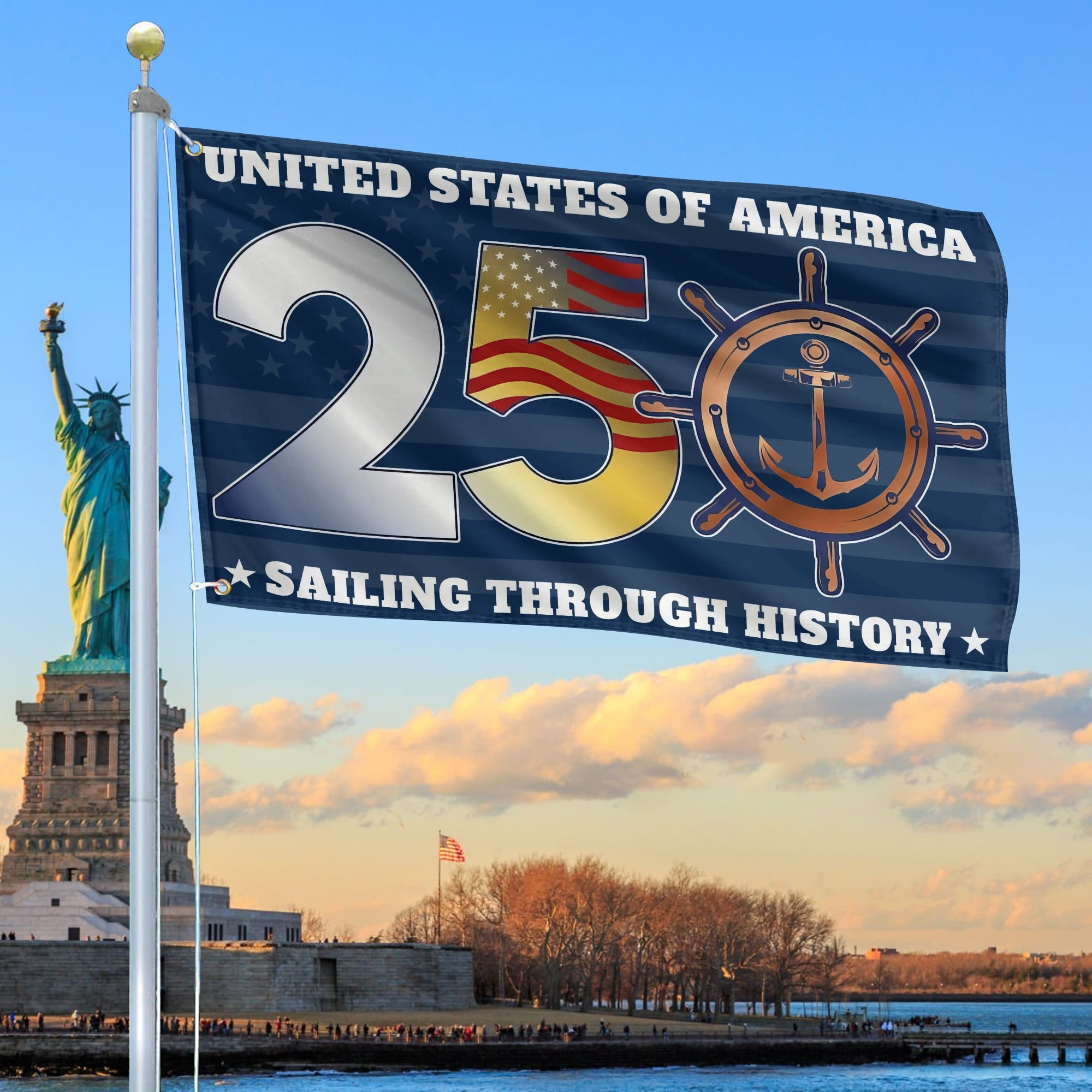 America 250th Anniversary Flag Sailing Through History Flag US Navy Veteran Decoration