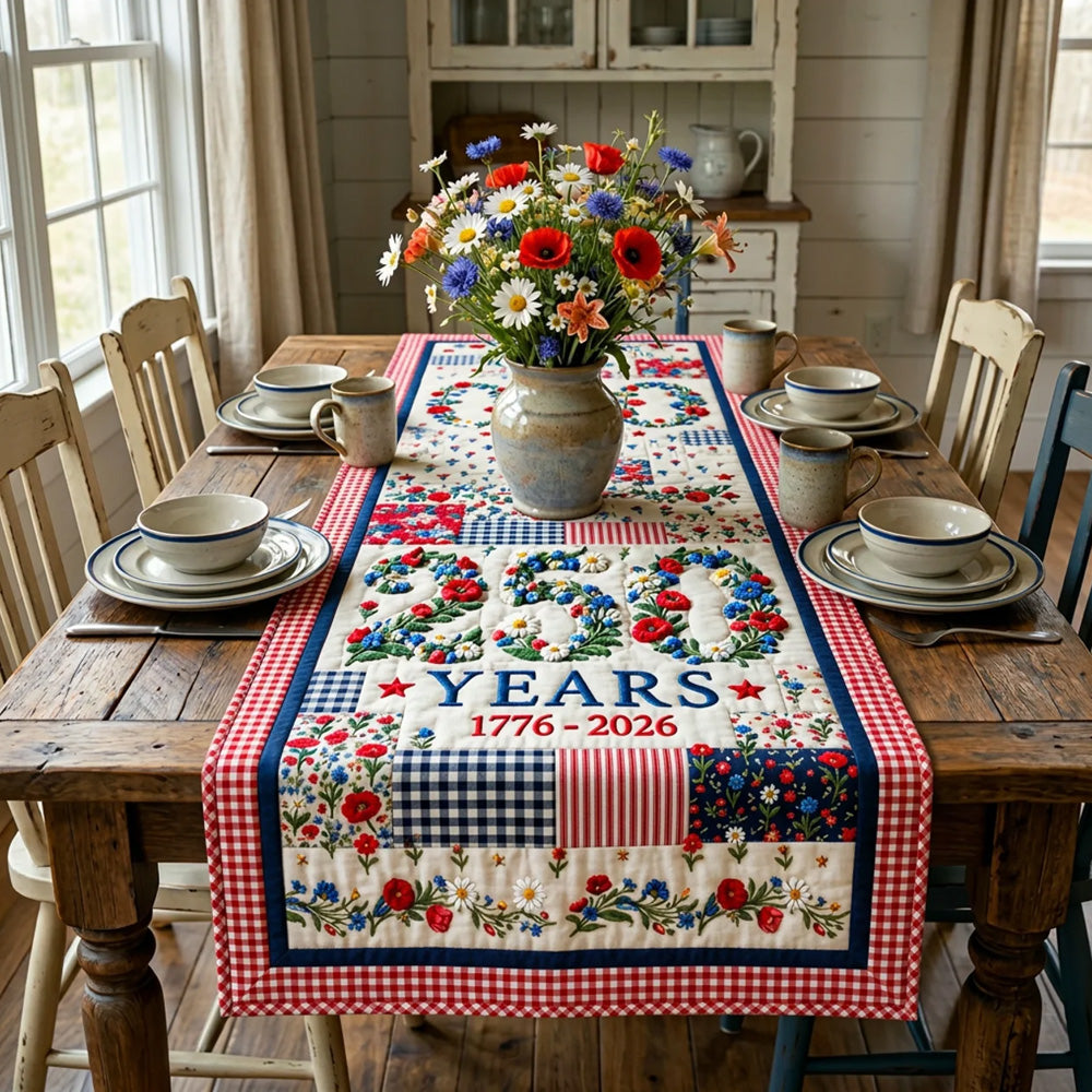 America Anniversary Quilted Table Runner 4th July Centerpiece Patriotic Gifts For Veterans