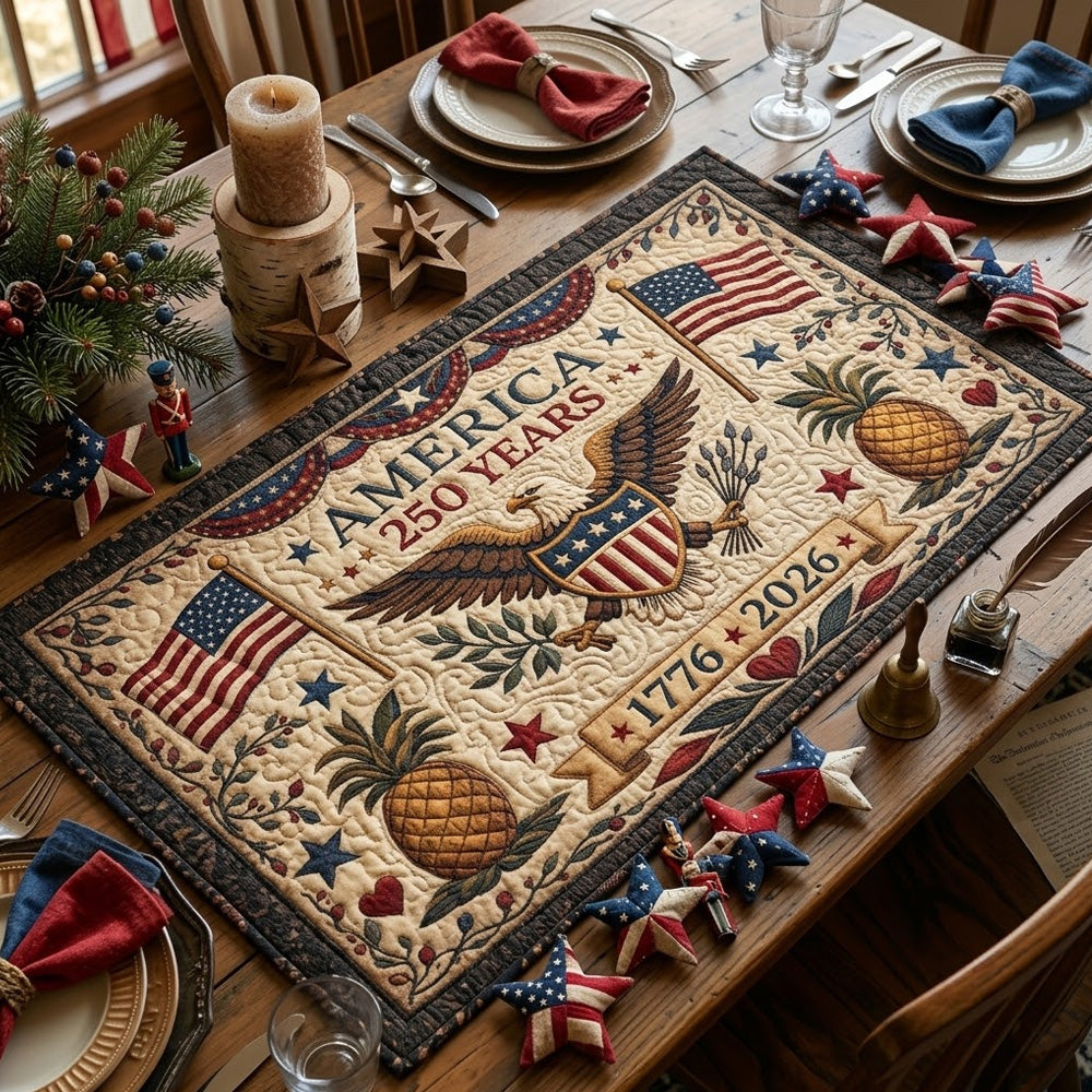 America Anniversary Quilted Table Runner Patriotic Table Decor Patriotic Gifts For Dad