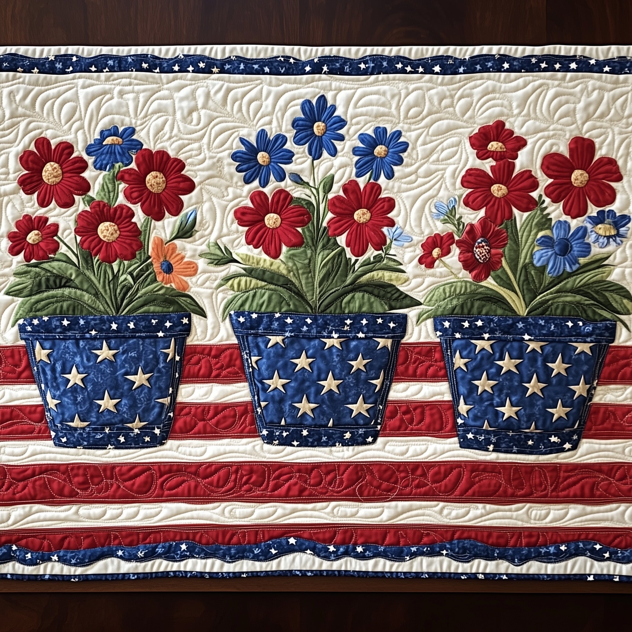 American Bloom Quilted Table Runner 4th Of July Table Decor Ideas Patriotic Gifts For Dad