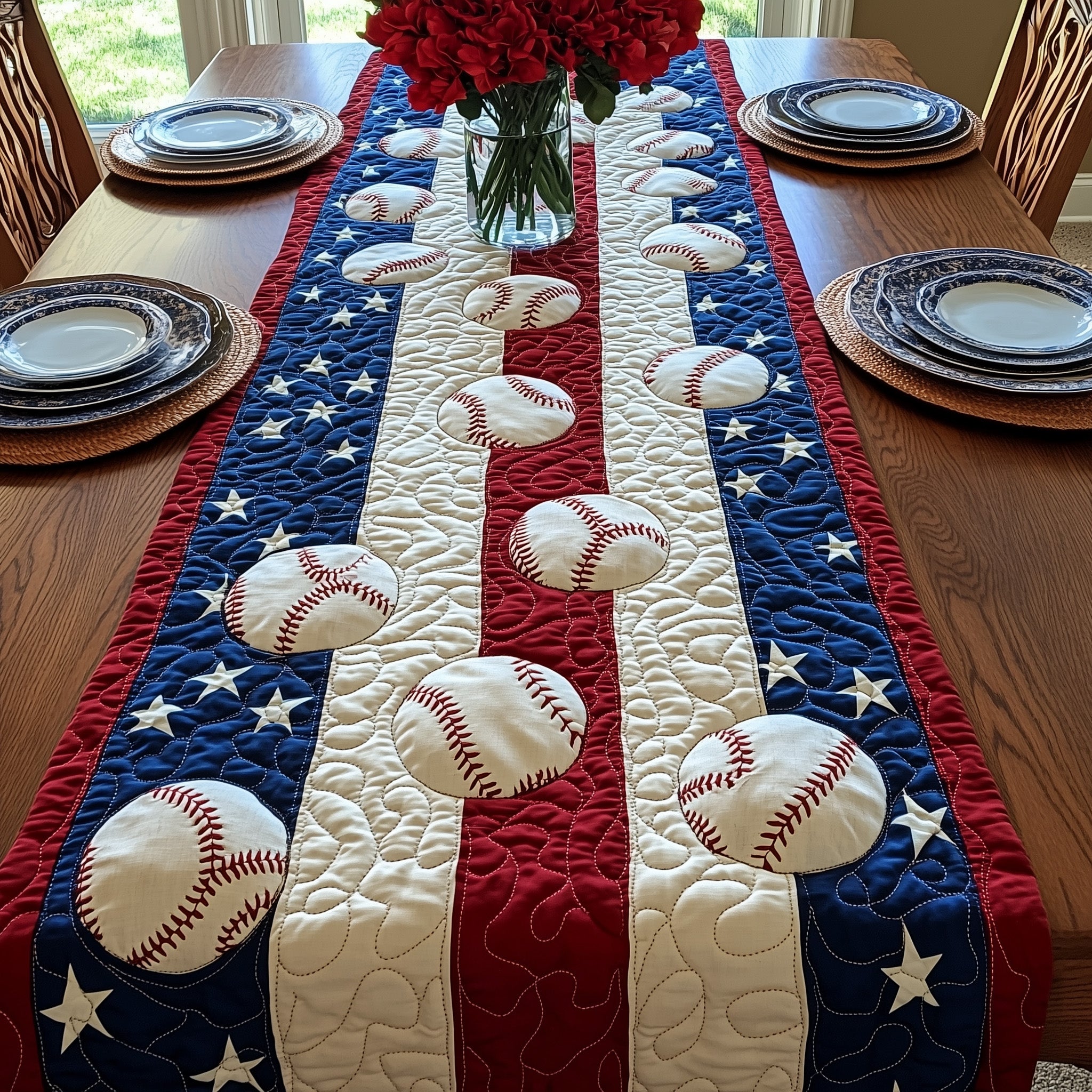 American Classic Baseball Quilted Table Runner Patriotic Centerpiece Ideas Patriotic Themed Gifts